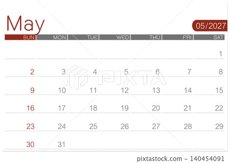 May 2027 calendar page isolated on white background, Save clipping path. May 2027 calendar page isolated on white background, Save clipping path. 140454091