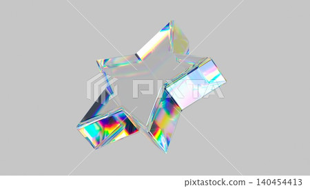 3D render of crystal star with chromatic aberration and rainbow light refraction. Abstract iridescent glass star isolated on grey background. Premium holographic geometric design element. 3D render of crystal star with chromatic aberration and rainbow light refraction. Abstract iridescent glass star isolated on grey background. Premium holographic geometric design element. 140454413