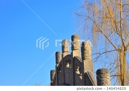 Stone bridge pillars under blue sky Stone bridge pillars under blue sky 140454820