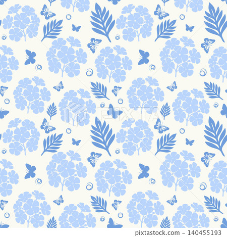 Romantic Hydrangea and Butterfly Seamless Pattern Romantic Hydrangea and Butterfly Seamless Pattern 140455193