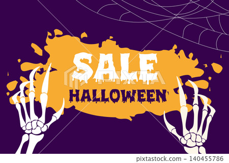Halloween Horizontal Sale Banner. Dark banner with hands of skeletons illustration. Vector Halloween Horizontal Sale Banner. Dark banner with hands of skeletons illustration. Vector 140455786