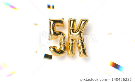 5k Followers Gold Balloon Text and Falling Soft Focus Confetti With Aberration Effect. White background. Thank You Social Media Concept. 3d Rendering illustration. 5k Followers Gold Balloon Text and Falling Soft Focus Confetti With Aberration Effect. White background. Thank You Social Media Concept. 3d Rendering illustration. 140456225