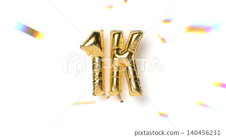 1k Followers Gold Balloon Text and Falling Soft Focus Confetti With Aberration Effect. White background. Thank You Social Media Concept. 3d Rendering illustration. 1k Followers Gold Balloon Text and Falling Soft Focus Confetti With Aberration Effect. White background. Thank You Social Media Concept. 3d Rendering illustration. 140456231