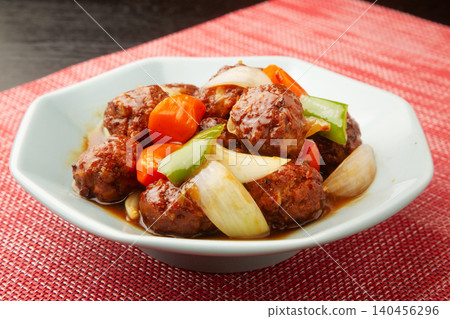 Sweet and sour pork-style meatballs Sweet and sour pork-style meatballs 140456296