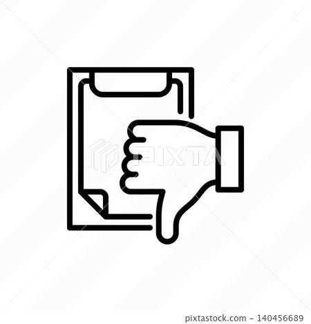 Negative Report thin line Icon with Checklist and Thumbs Down Negative Report thin line Icon with Checklist and Thumbs Down 140456689