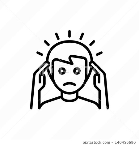 Neurosis. Panic attack thin line icon: man feeling anxiety or stress and touching his head. Headache. Vector illustration. Neurosis. Panic attack thin line icon: man feeling anxiety or stress and touching his head. Headache. Vector illustration. 140456690