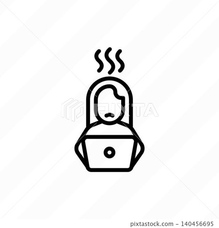 Burnout thin line icon: tired woman at workplace. Fatigue, stress, depression. Chronic tiredness. Modern vector illustration. Burnout thin line icon: tired woman at workplace. Fatigue, stress, depression. Chronic tiredness. Modern vector illustration. 140456695