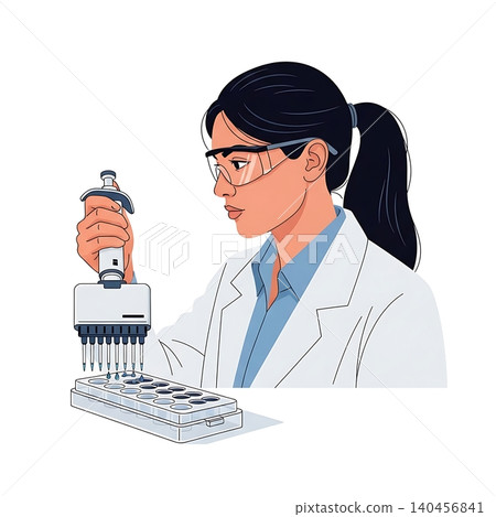 Female Researcher Using Multichannel Pipette Device Female Researcher Using Multichannel Pipette Device 140456841