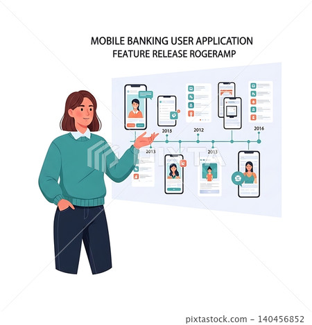 Female Digital Product Owner Presenting Mobile Banking Roadmap Female Digital Product Owner Presenting Mobile Banking Roadmap 140456852