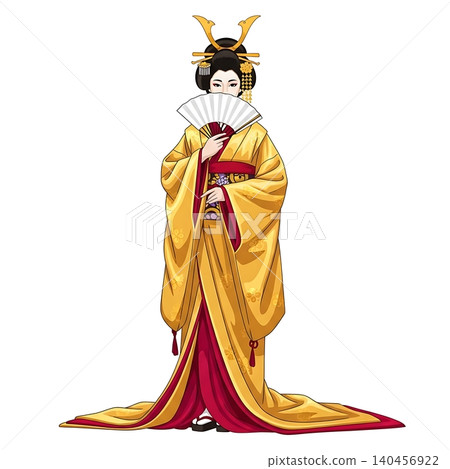 Female Samurai Royal Princess in Gold and Crimson Kimono Female Samurai Royal Princess in Gold and Crimson Kimono 140456922