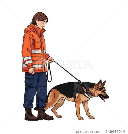 Female Search and Rescue Officer with K9 Dog Female Search and Rescue Officer with K9 Dog 140456944