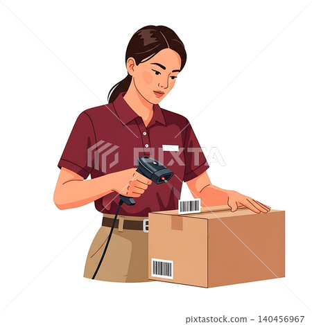 Female Shipping Clerk Scanning Box Female Shipping Clerk Scanning Box 140456967