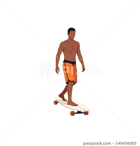 Female Skateboarder Cruising on Longboard Flat Vector Female Skateboarder Cruising on Longboard Flat Vector 140456985