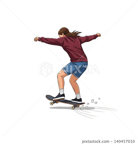 Female Skateboarder Performing Fingerflip Flat Vector Female Skateboarder Performing Fingerflip Flat Vector 140457010