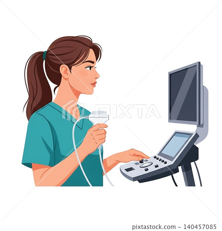 Female Sonographer with Ultrasound Probe Flat Vector Illustration 140457085
