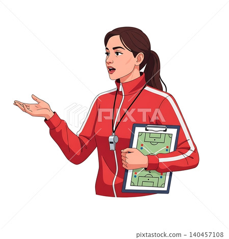 Female Sports Coach holding Athletic Whistle Female Sports Coach holding Athletic Whistle 140457108