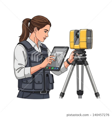 Female Tactical Scene Surveyor with Scanner Female Tactical Scene Surveyor with Scanner 140457276