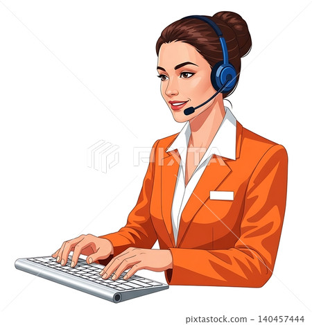 Female Ticketing Agent at Computer Keyboard 140457444