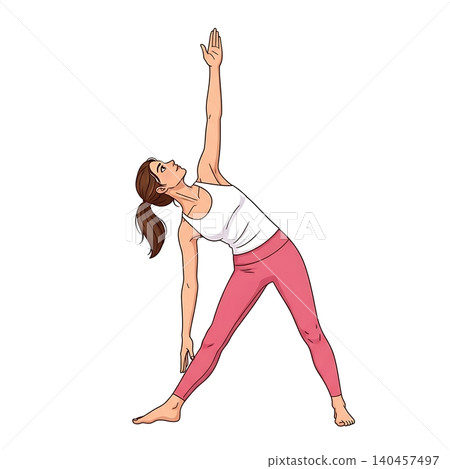 Flexible Woman Executing Triangle Pose Side Stretch Flexible Woman Executing Triangle Pose Side Stretch 140457497