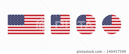 USA national flag set in original proportion and different shapes styles. Official American symbol, logo vector collection. United States prints USA national flag set in original proportion and different shapes styles. Official American symbol, logo vector collection. United States prints 140457599