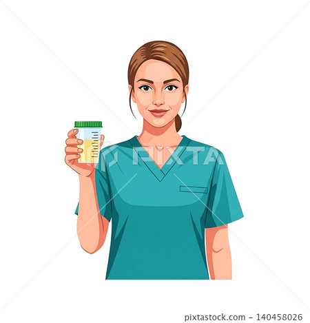 Female Urological Nurse with Specimen Cup Flat Vector Illustration Female Urological Nurse with Specimen Cup Flat Vector Illustration 140458026
