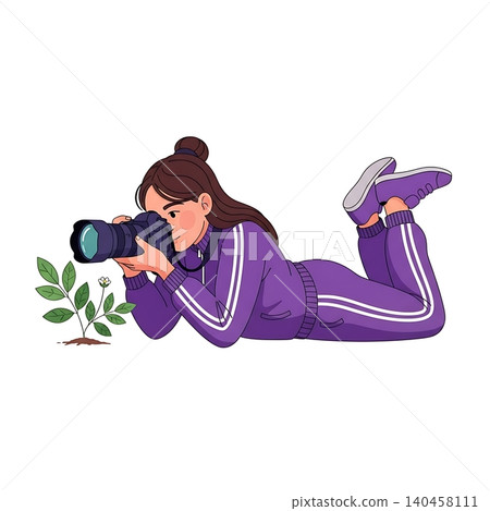 Female Wedding Photographer Kneeling with Mirrorless Camera Female Wedding Photographer Kneeling with Mirrorless Camera 140458111