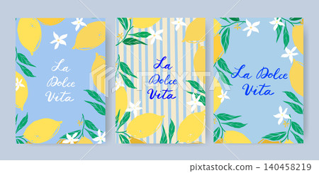 La Dolce Vita lemon floral poster trio with pastel blue and yellow palette La Dolce Vita lemon floral poster trio with pastel blue and yellow palette 140458219