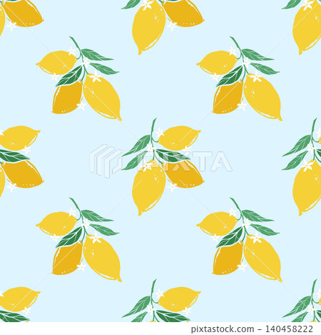 Seamless lemon branch pattern on pale blue background 140458222