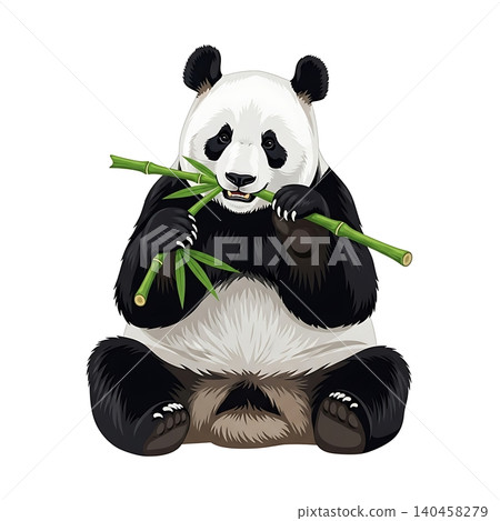 Giant Panda Sitting and Chewing Bamboo Giant Panda Sitting and Chewing Bamboo 140458279