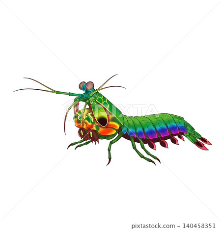 Green Mantis Shrimp Striking Crustacean Flat Vector Green Mantis Shrimp Striking Crustacean Flat Vector 140458351