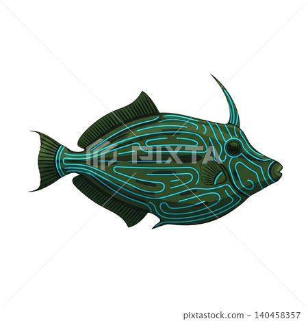 Green Scrawled Filefish Blue Lines Trigger Flat Vector Green Scrawled Filefish Blue Lines Trigger Flat Vector 140458357