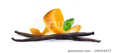 Vanilla with orange peel and mint leaf Vanilla with orange peel and mint leaf 140458475