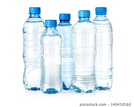 Group of clear plastic bottled water for hydration 140458568