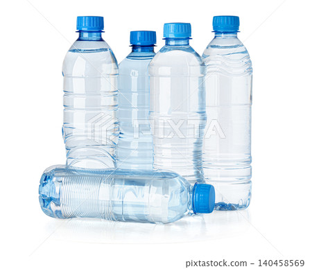 Group of plastic water bottles offering hydration and refreshment Group of plastic water bottles offering hydration and refreshment 140458569