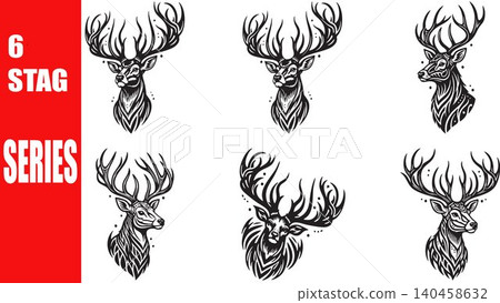 Stylized Stag Illustration Series Decorative Antlers Intricate Line Art Black And White Graphic Tattoo Logo Pattern Creative Concept Artistic Design Collection Stylized Stag Illustration Series Decorative Antlers Intricate Line Art Black And White Graphic Tattoo Logo Pattern Creative Concept Artistic Design Collection 140458632