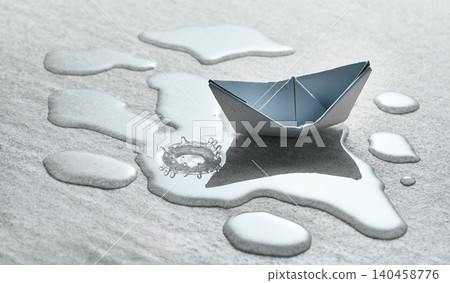 Origami paper sailboat on water Origami paper sailboat on water 140458776