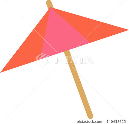 Colorful Beach Umbrella Standing on Sand During Bright Sunny Day Colorful Beach Umbrella Standing on Sand During Bright Sunny Day 140458823