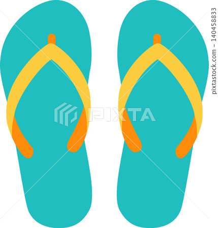 Bright Turquoise Flip Flops With Yellow Straps on a Simple Background Bright Turquoise Flip Flops With Yellow Straps on a Simple Background 140458833