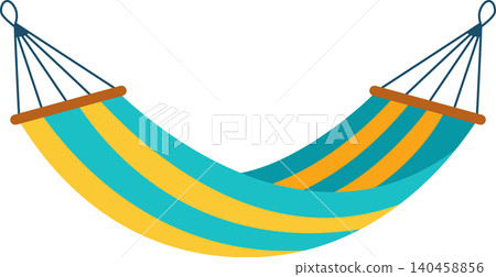Colorful Hammock Hanging Between Trees in a Sunny Outdoor Setting Colorful Hammock Hanging Between Trees in a Sunny Outdoor Setting 140458856