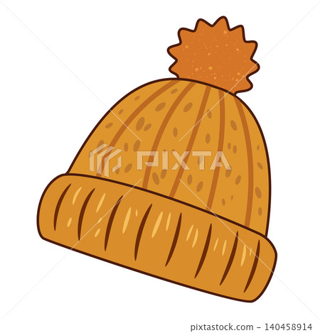 Warm Hat With a Pom Pom in a Bright Orange Color on White Background Warm Hat With a Pom Pom in a Bright Orange Color on White Background 140458914