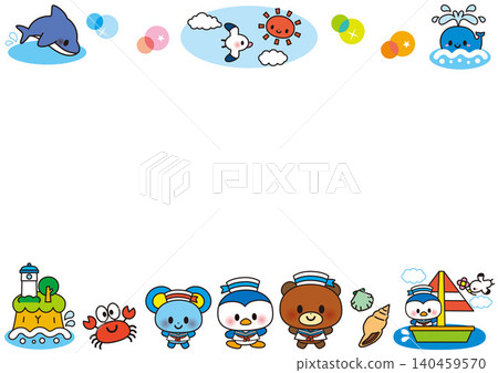 Sea, summer, frame, animals, aquarium, children, kindergarten, nursery school, August, sailboat, penguin, mouse, bear, fish Sea, summer, frame, animals, aquarium, children, kindergarten, nursery school, August, sailboat, penguin, mouse, bear, fish 140459570