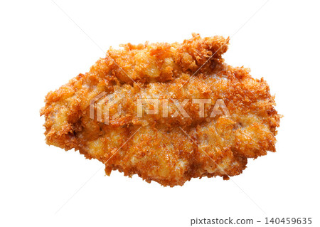 A cutout of freshly fried pork cutlet against a white background. A cutout of freshly fried pork cutlet against a white background. 140459635