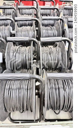 Spools of metal wire in hardware store Spools of metal wire in hardware store 140459993