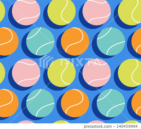 Vibrant tennis balls seamless pattern. Colorful retro sport background vector illustration and Vibrant tennis balls seamless pattern. Colorful retro sport background vector illustration and 140459994