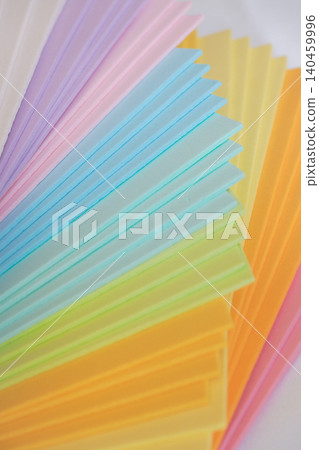 Pastel-colored foam sheets arranged in a fan shape 140459996