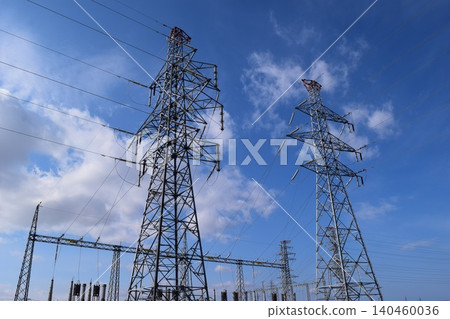 輸電塔高壓交流電 輸電塔高壓交流電 140460036