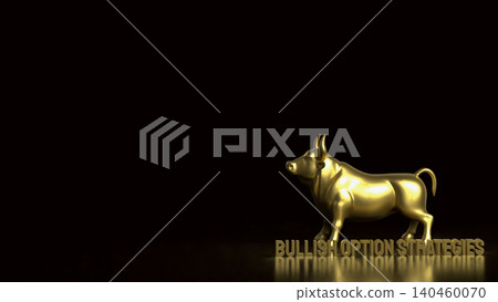 Golden Bullish Option Strategies Investment Concept Display 3d render. Golden Bullish Option Strategies Investment Concept Display 3d render. 140460070