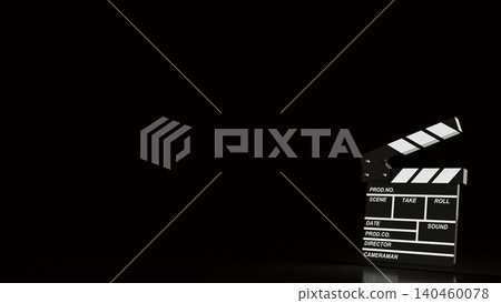 Dramatic Movie Clapperboard On Dark Studio Background 3d render. Dramatic Movie Clapperboard On Dark Studio Background 3d render. 140460078