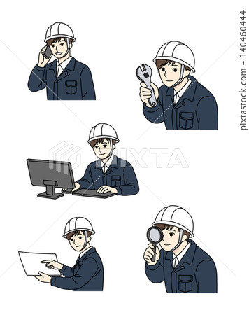 男士工作頭盔五件組:適用於藍圖檢查、電腦操作、電話使用、放大鏡和工具 - 海軍藍 男士工作頭盔五件組:適用於藍圖檢查、電腦操作、電話使用、放大鏡和工具 - 海軍藍 140460444