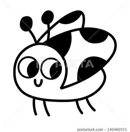 Vector black and white cartoon ladybug isolated on white background. Line ladybird insect clipart. Cute forest animal icon for kids. Outline woodland element. Woods wildlife illustration, coloring Vector black and white cartoon ladybug isolated on white background. Line ladybird insect clipart. Cute forest animal icon for kids. Outline woodland element. Woods wildlife illustration, coloring 140460551